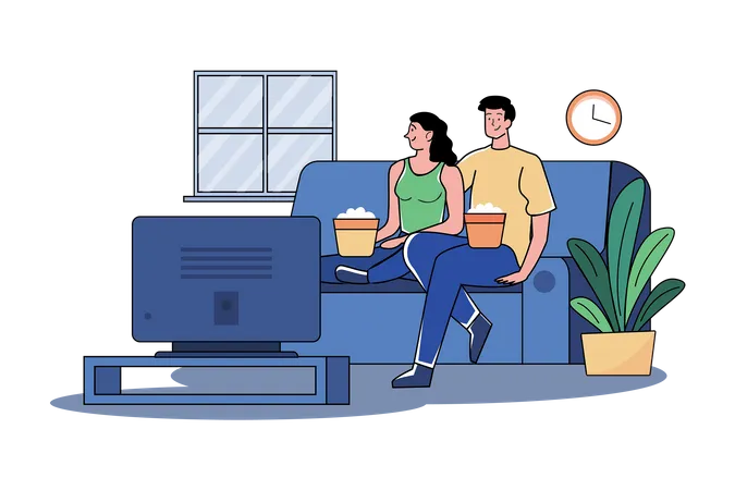 A couple watching tv in the living room Illustration