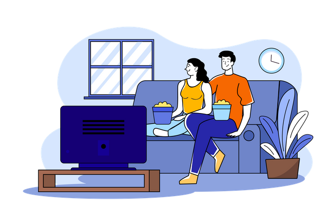 A couple watching tv in the living room  Illustration