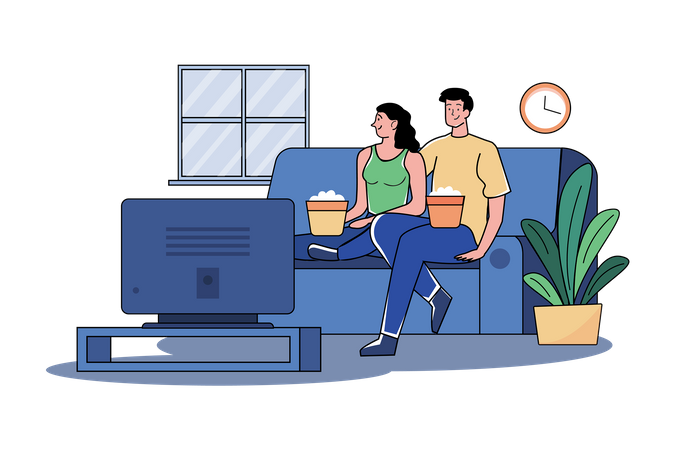 A couple watching tv in the living room  Illustration