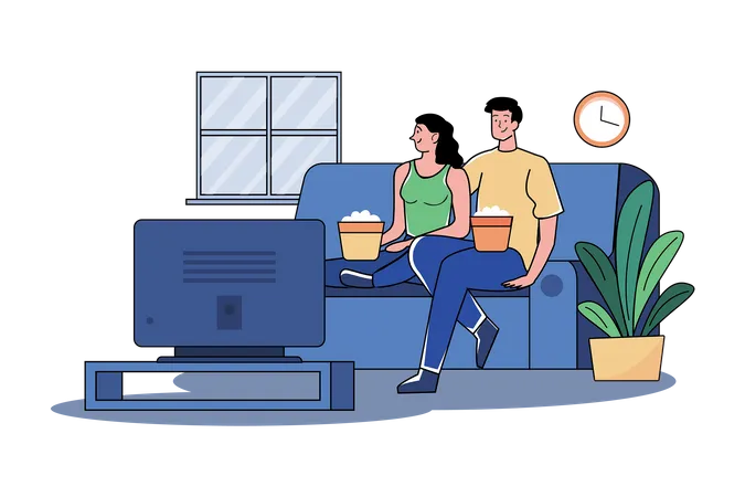 A couple watching tv in the living room  Illustration