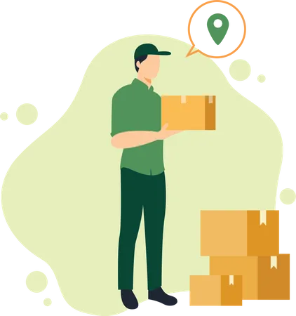 A Courier Man with Boxes Illustration