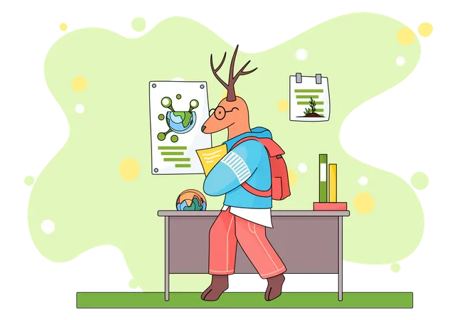 A deer schoolboy with book in hands in geography class  Illustration