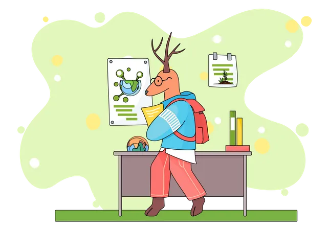 A deer schoolboy with book in hands in geography class Illustration