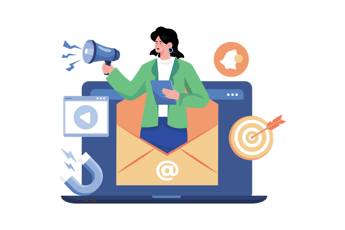 A Digital Marketer Send Email Marketing To Customer  Illustration