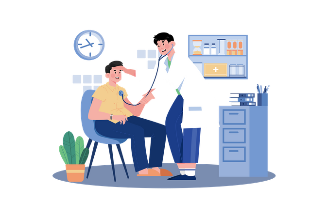 A Doctor Examines A Patient To Diagnose Injury  イラスト