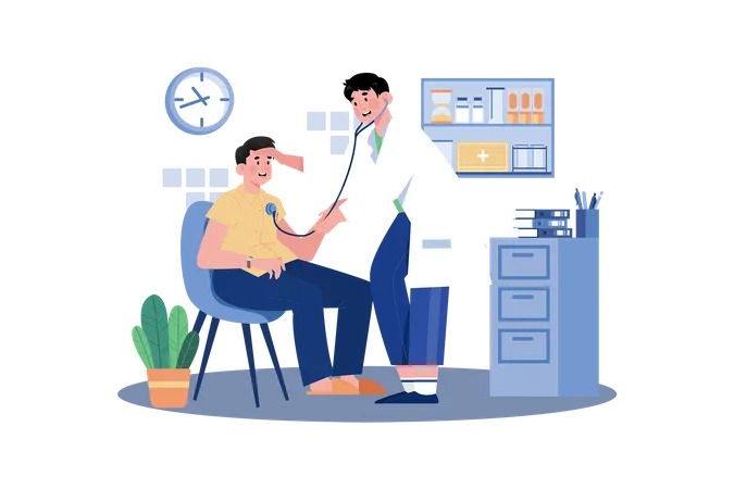 A Doctor Examines A Patient To Diagnose Injury イラスト