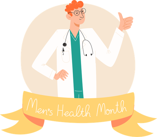 A doctor in a  coat stands and shows a thumb up  イラスト
