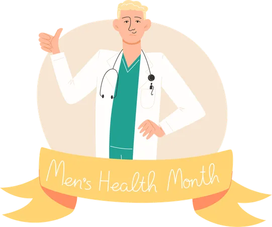 A doctor in a  coat stands and shows a thumb up  Illustration