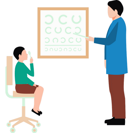 A doctor is taking a boy's vision test  Illustration