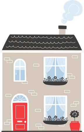 A English house with a red door  Illustration