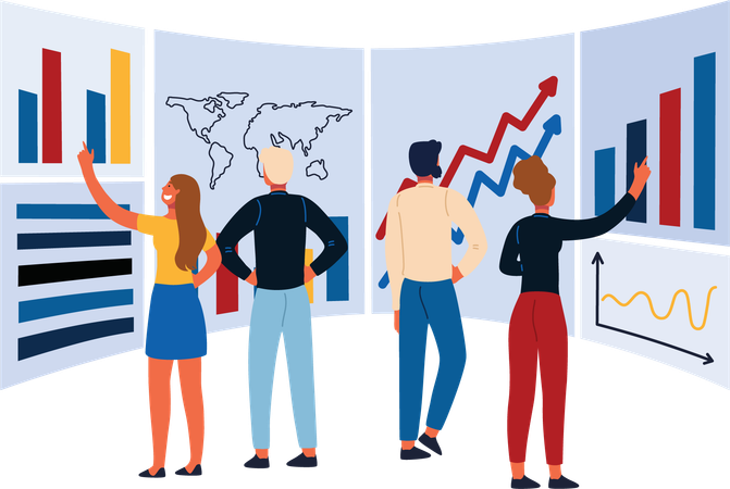 A equipe de negócios está analisando dados de negócios  Ilustração