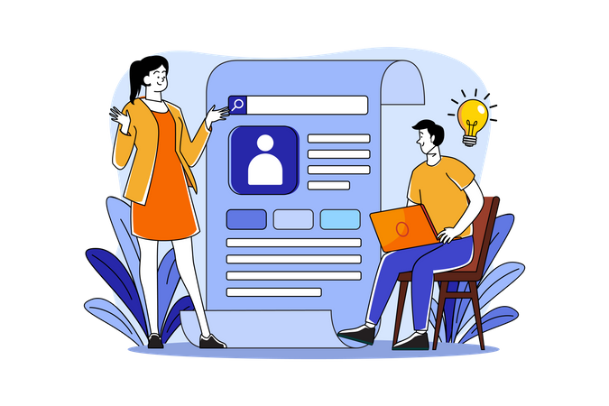 A equipe de SEO trabalha na pesquisa de palavras-chave  Ilustração