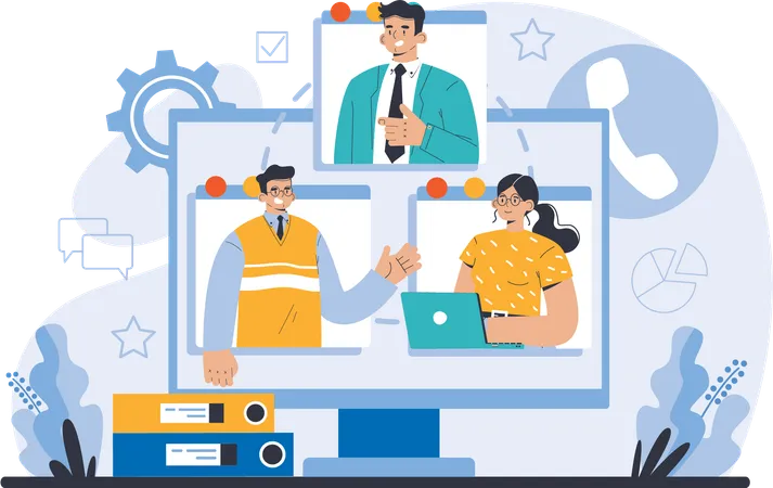 A equipe está fazendo conferência on-line  Ilustração