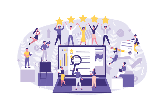 A equipe está visualizando o feedback do cliente  Ilustração