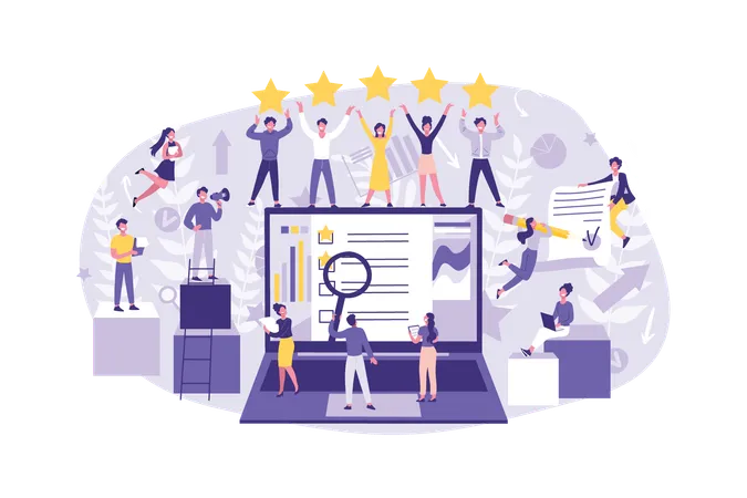 A equipe está visualizando o feedback do cliente  Ilustração