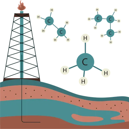 Extração de combustível é realizada em fábricas de mineração  Ilustração