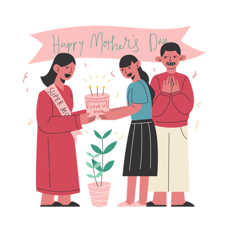 A Family Celebrates Mother's Day  Illustration