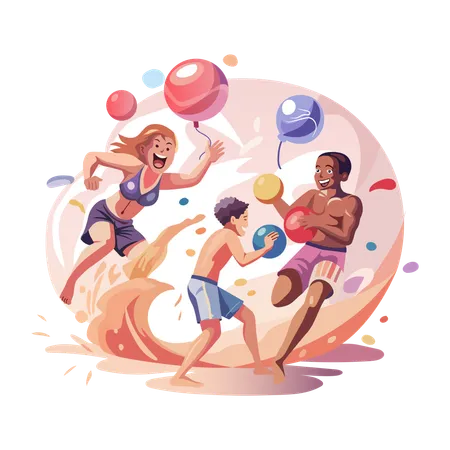 A family doing beach fun  Illustration