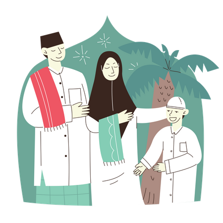 A Family Goes to the Mosque Illustration