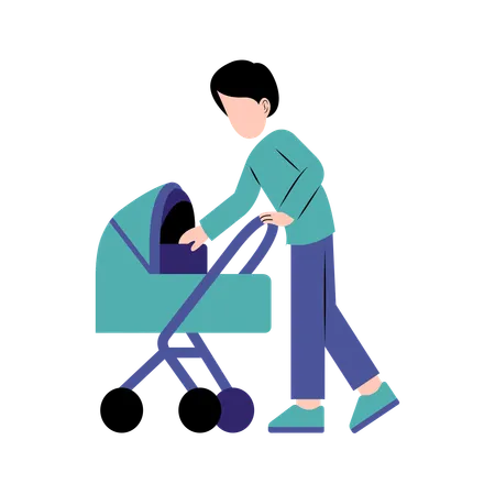 A Father With Baby Stroller  Illustration
