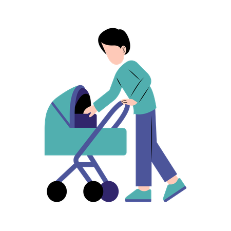 A Father With Baby Stroller  Illustration