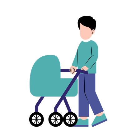 A Father With Baby Stroller  Illustration