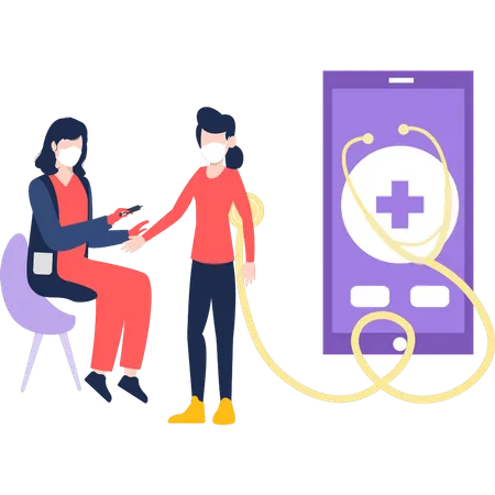 A female doctor is doing an online check-up  Illustration