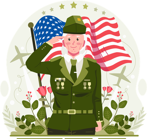 A Female Senior Veteran Saluting on Veterans Day  Illustration