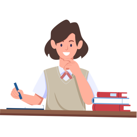 A Female Student Doing Homework  Illustration