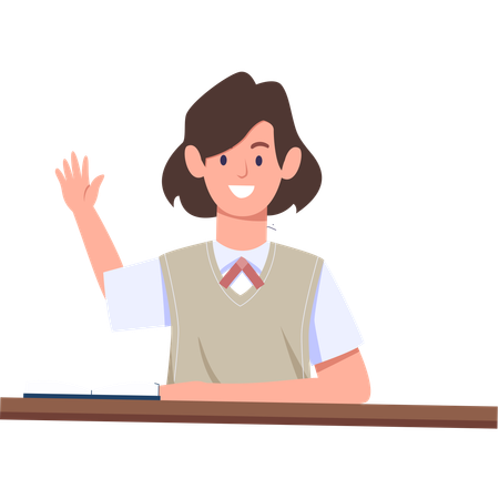 A Female Student Raised Her Hand  Illustration
