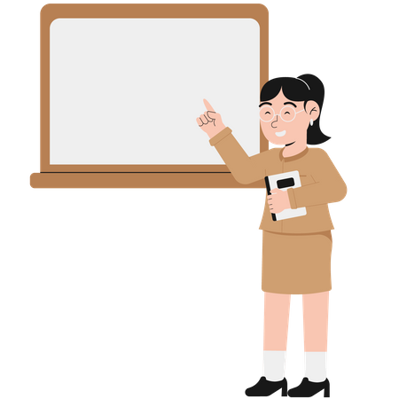 A Female Teacher Explaining Formulas On The Blackboard  イラスト
