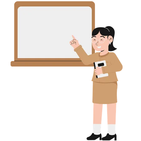 A Female Teacher Explaining Formulas On The Blackboard  Illustration