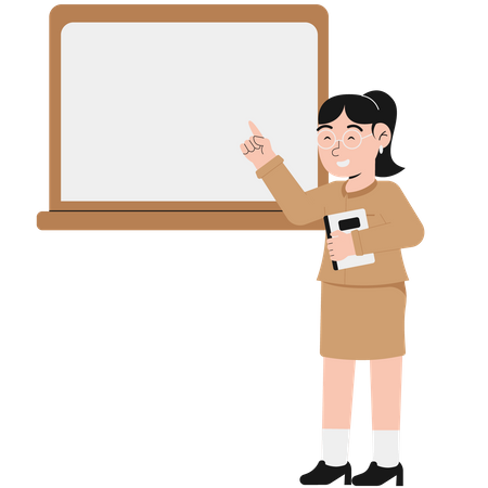 A Female Teacher Explaining Formulas On The Blackboard  Illustration