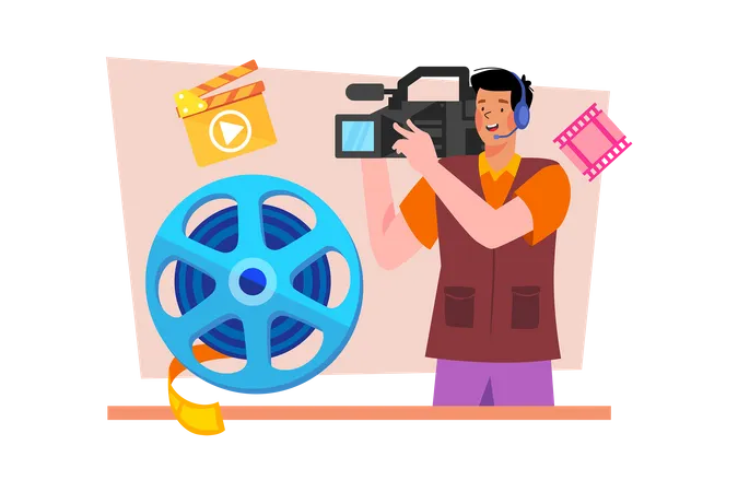 A filmmaker shoots a short film to submit to a festival  Illustration