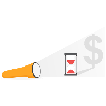 A Flashlight Shines On An Hourglass Forming A Shadow In The Form Of A Dollar Sign  Illustration