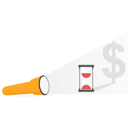 A Flashlight Shines On An Hourglass Forming A Shadow In The Form Of A Dollar Sign  Illustration