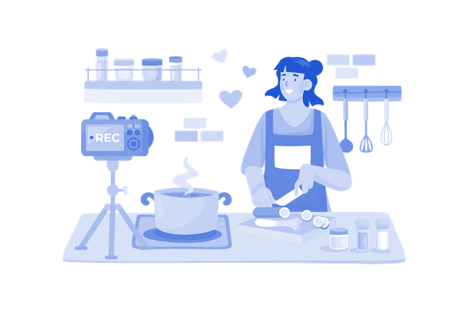 A food blogger films a recipe tutorial for their channel  Illustration