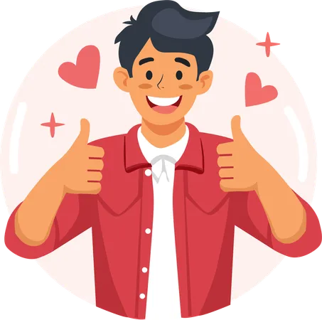 A Friendly Looking Young Man Gave Both Thumbs Up Express Your Gratitude Vector Illustration Illustration