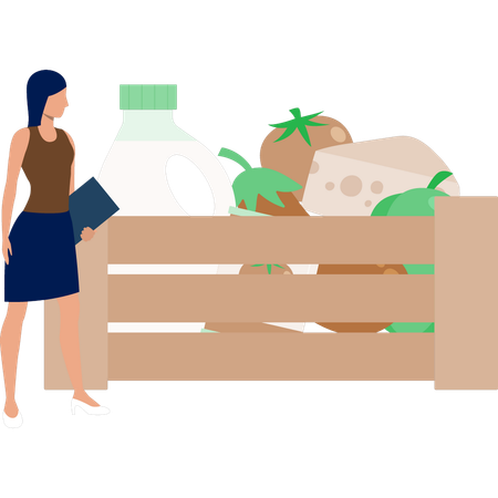 A funcionária do escritório está procurando um item alimentar  Ilustração