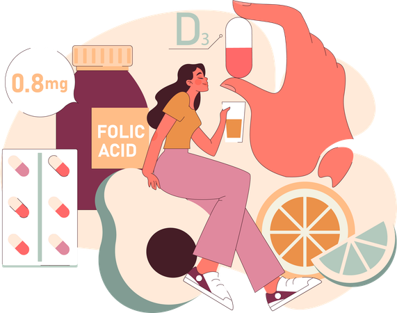 A futura mãe toma suplementos essenciais  Ilustração