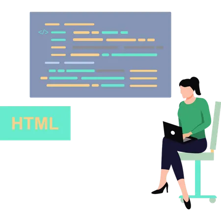 A garota está codificando HTML  Illustration