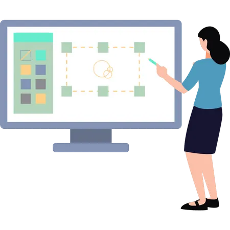 A garota está desenhando um desenho no monitor  Ilustração