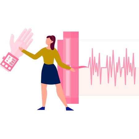 A menina está fazendo comparação entre sangue e pressão arterial.  Ilustração