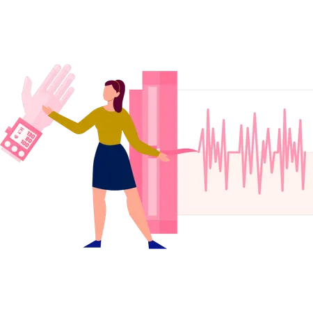 A menina está fazendo comparação entre sangue e pressão arterial.  Ilustração