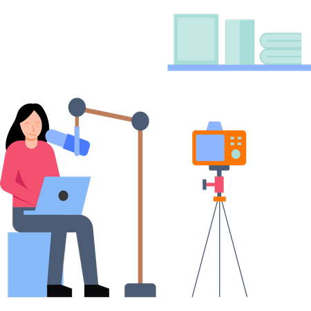 A garota está fazendo um podcast  Ilustração