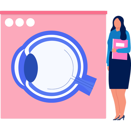 A garota está mostrando a visão na página da web  Ilustração