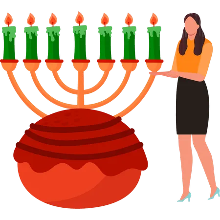 A garota está mostrando as velas de hanukkah  Ilustração