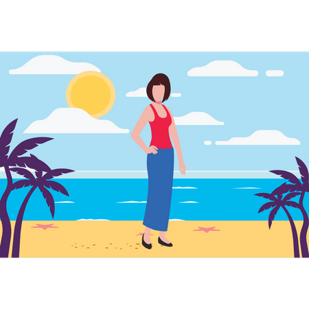 A garota está na praia no verão  Ilustração