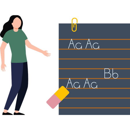 A garota está olhando as notas  Ilustração