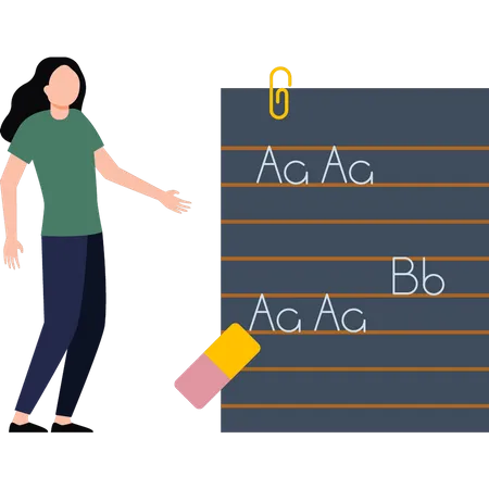 A garota está olhando as notas  Ilustração